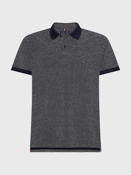 Blue Tommy Hilfiger Micro Print Slim Fit Men's Polo Shirts | TH964YGM