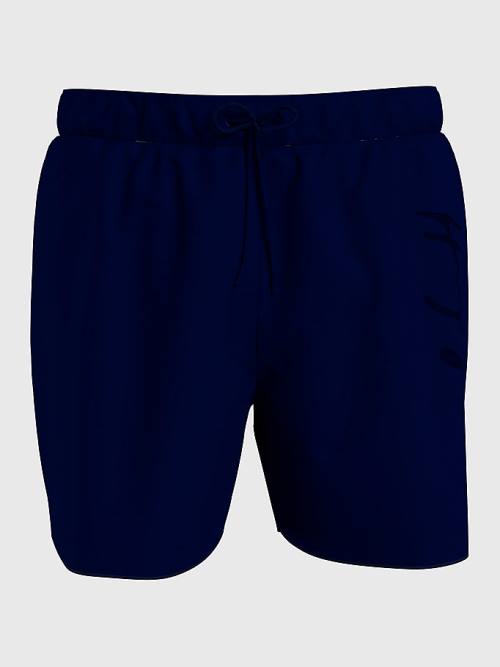 Blue Tommy Hilfiger Mid Length Signature Logo Shorts Men's Swimwear | TH204HIW