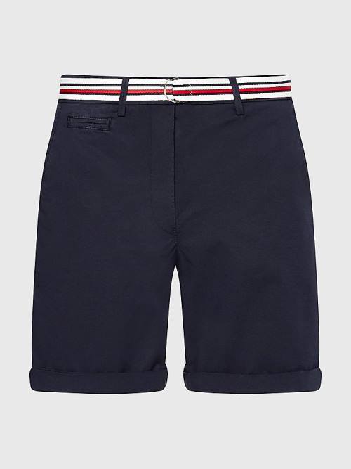 Blue Tommy Hilfiger Mid Rise Chino Women's Shorts | TH496ZWA