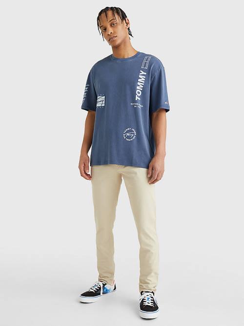 Blue Tommy Hilfiger Mixed Logo Men's T Shirts | TH907ZOH