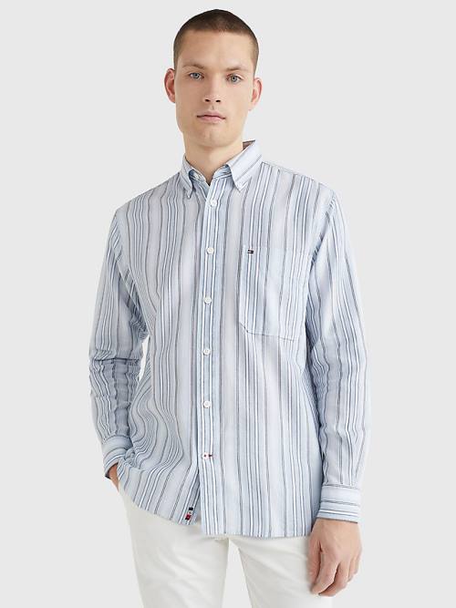 Blue Tommy Hilfiger Mixed Stripe Oxford Men's Shirts | TH083QHO