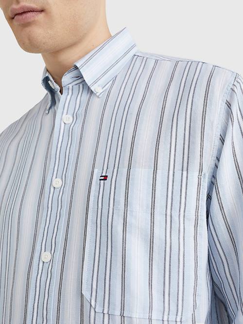 Blue Tommy Hilfiger Mixed Stripe Oxford Men's Shirts | TH083QHO