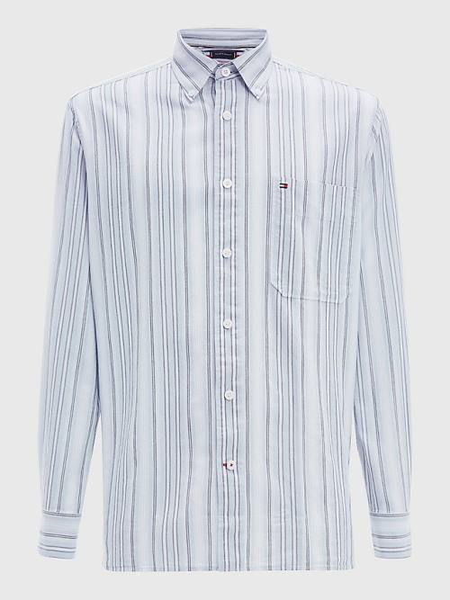 Blue Tommy Hilfiger Mixed Stripe Oxford Men\'s Shirts | TH083QHO