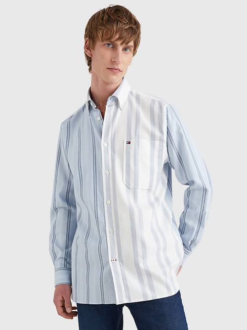 Blue Tommy Hilfiger Mixed Stripe Oxford Men's Shirts | TH943FCV