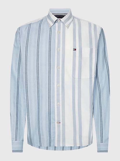 Blue Tommy Hilfiger Mixed Stripe Oxford Men\'s Shirts | TH943FCV