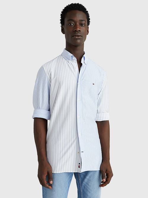 Blue Tommy Hilfiger Mixed Stripe Regular Fit Men's Shirts | TH027YMA