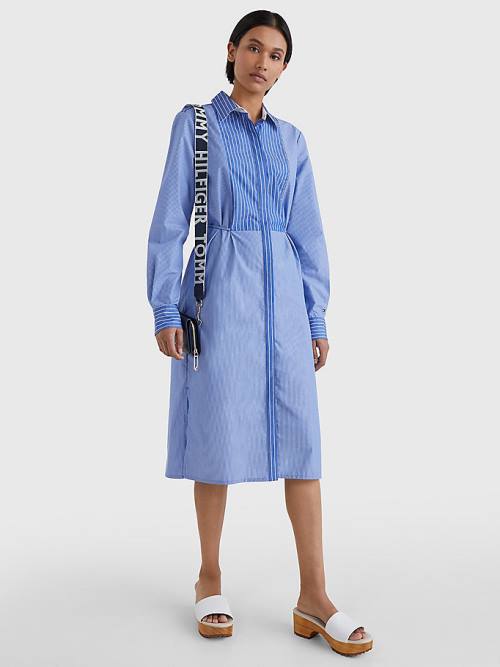 Blue Tommy Hilfiger Mixed Stripe Shirt Women's Dress | TH951TLX