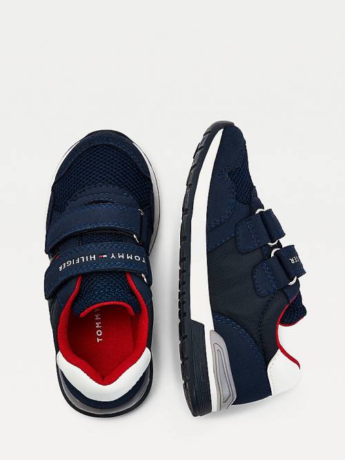 Blue Tommy Hilfiger Mixed Texture Hook And Loop Boys' Sneakers | TH132JFX