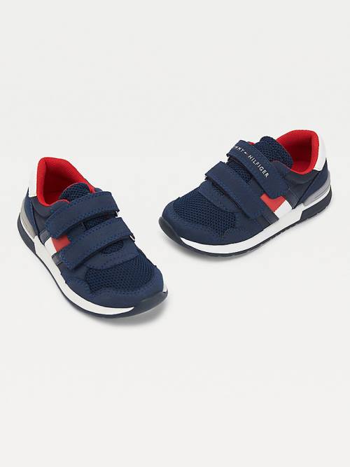 Blue Tommy Hilfiger Mixed Texture Hook And Loop Boys' Sneakers | TH132JFX