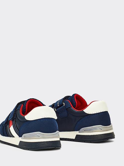 Blue Tommy Hilfiger Mixed Texture Hook And Loop Boys' Sneakers | TH132JFX