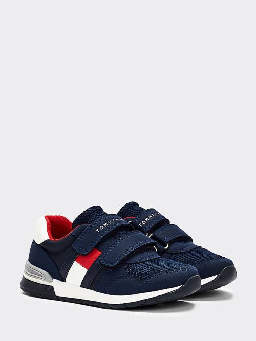 Blue Tommy Hilfiger Mixed Texture Hook And Loop Boys\' Sneakers | TH132JFX