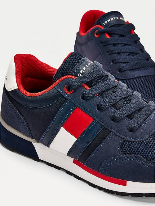 Blue Tommy Hilfiger Mixed Texture Lace-Up Boys' Sneakers | TH821WSP