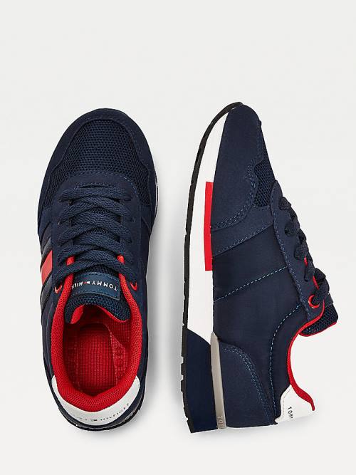 Blue Tommy Hilfiger Mixed Texture Lace-Up Boys' Sneakers | TH821WSP