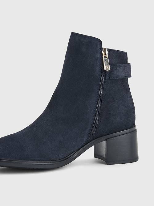 Blue Tommy Hilfiger Monogram Buckle Mid Heel Ankle Women's Boots | TH810KNU