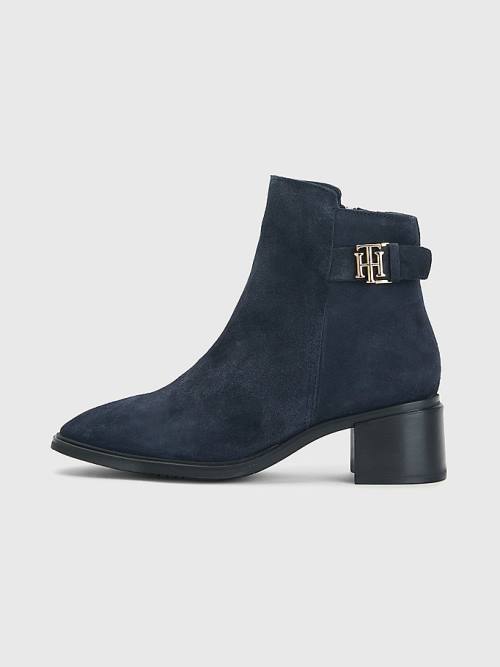 Blue Tommy Hilfiger Monogram Buckle Mid Heel Ankle Women's Boots | TH810KNU