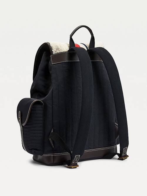 Blue Tommy Hilfiger Monogram Embroidery Sherpa Backpack Men's Bags | TH173MKL