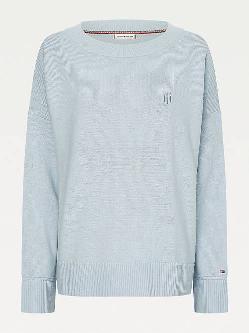 Blue Tommy Hilfiger Monogram Embroidery Relaxed Fit Alpaca Jumper Women's Sweaters | TH285HCM