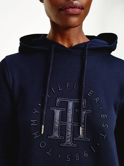 Blue Tommy Hilfiger Monogram Embroidery Hooded Jumper Women's Dress | TH386TPG