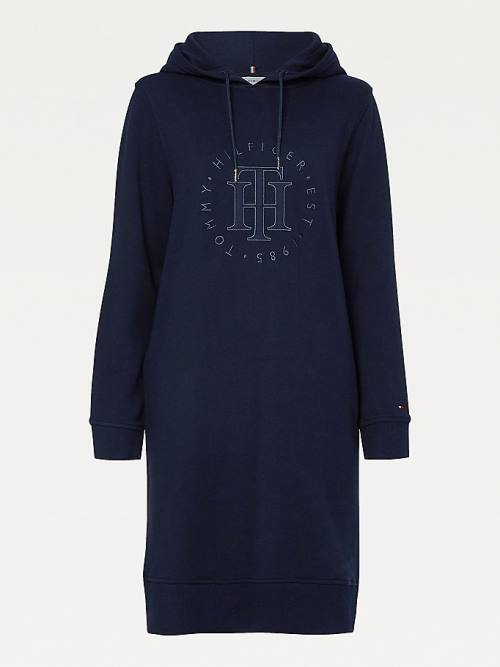 Blue Tommy Hilfiger Monogram Embroidery Hooded Jumper Women's Dress | TH386TPG