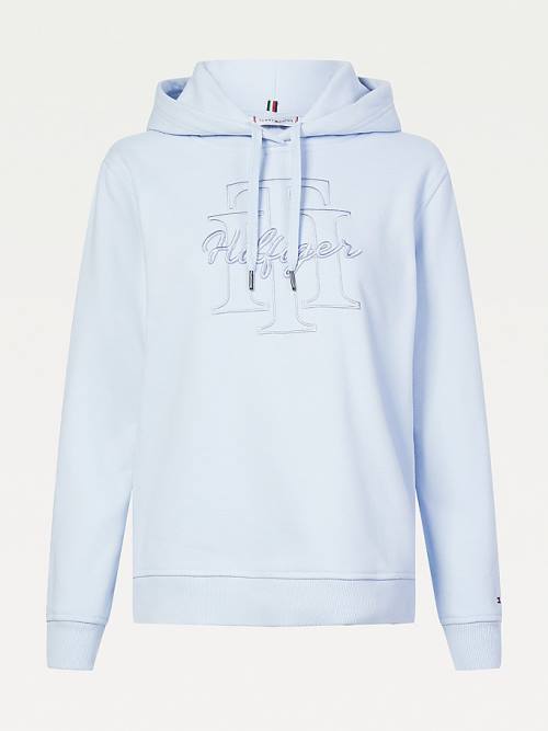 Blue Tommy Hilfiger Monogram Embroidery Regular Fit Women's Hoodie | TH695MWD