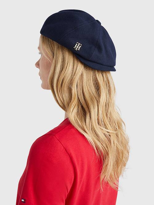 Blue Tommy Hilfiger Monogram Newsboy Cap Women's Hats | TH293VOT