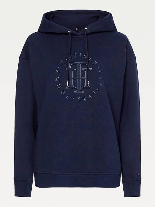 Blue Tommy Hilfiger Monogram Organic Cotton Women's Hoodie | TH951DVO