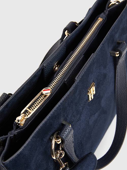 Blue Tommy Hilfiger Monogram Plaque Satchel Women's Bags | TH821EPB