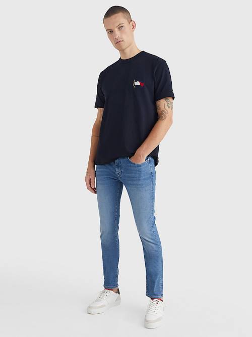 Blue Tommy Hilfiger Motion Flag Embroidery Men's T Shirts | TH371WPL