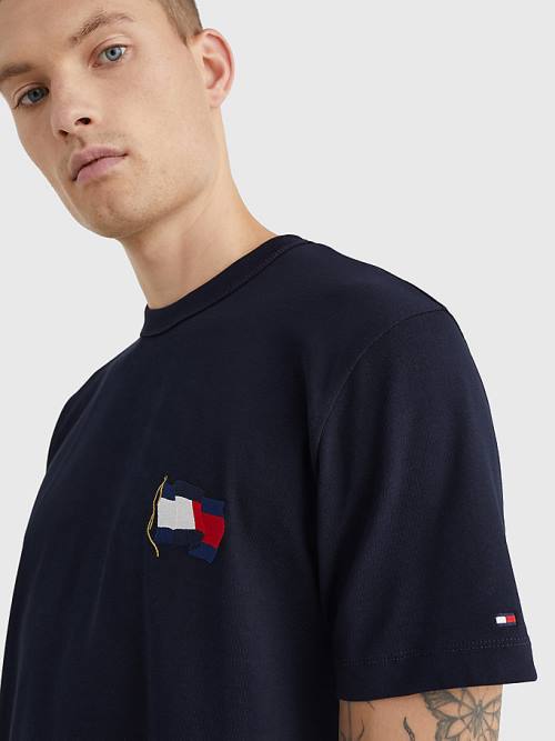 Blue Tommy Hilfiger Motion Flag Embroidery Men's T Shirts | TH371WPL