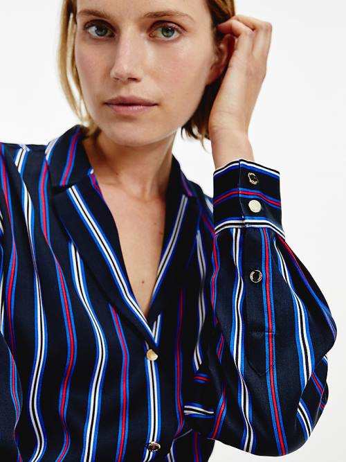 Blue Tommy Hilfiger Multicolour Stripe Viscose Women\'s Blouse | TH548CNG