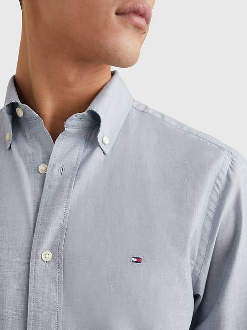 Blue Tommy Hilfiger Natural Soft Poplin Regular Fit Men's Shirts | TH908ISW