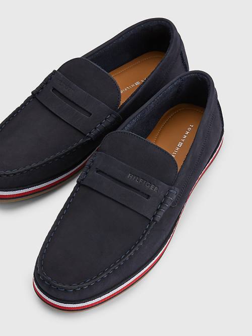 Blue Tommy Hilfiger Nubuck Moccasins Men's Casual Shoes | TH782CIB