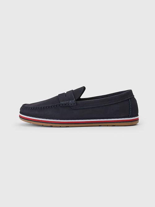 Blue Tommy Hilfiger Nubuck Moccasins Men's Casual Shoes | TH782CIB