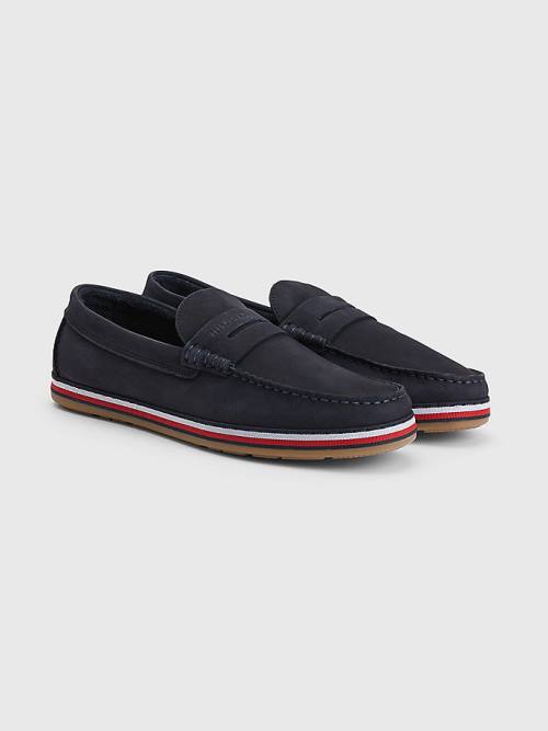 Blue Tommy Hilfiger Nubuck Moccasins Men\'s Casual Shoes | TH782CIB