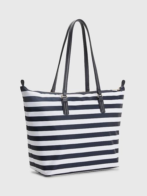 Blue Tommy Hilfiger Nylon Stripe Tote Women's Bags | TH398BWK