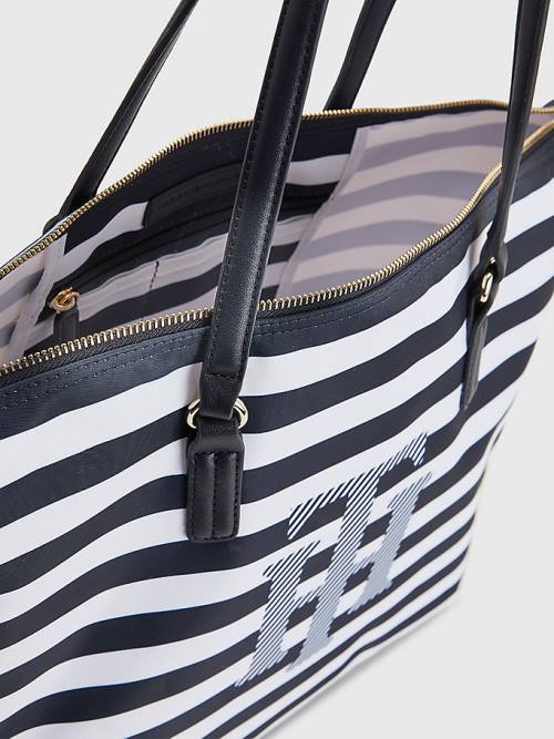 Blue Tommy Hilfiger Nylon Stripe Tote Women's Bags | TH398BWK