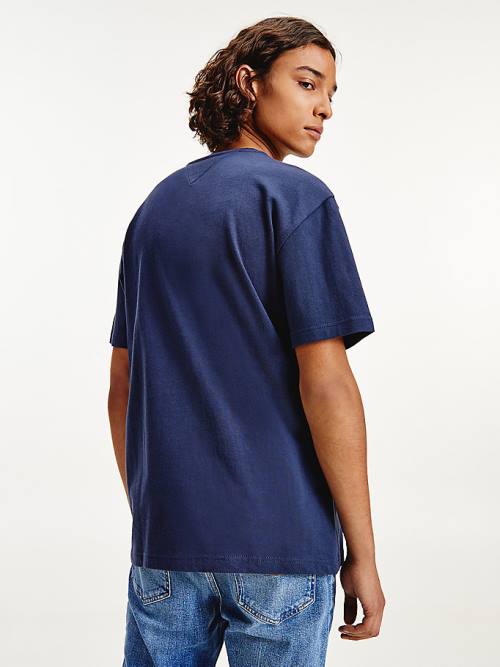 Blue Tommy Hilfiger Organic Cotton Badge Men's T Shirts | TH504BNV