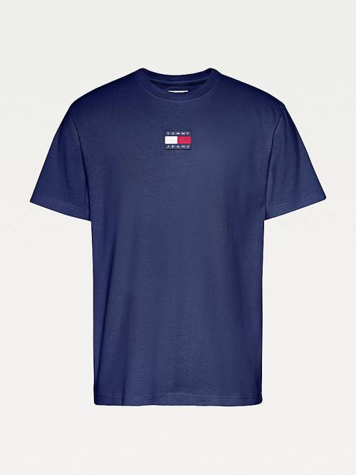 Blue Tommy Hilfiger Organic Cotton Badge Men's T Shirts | TH504BNV