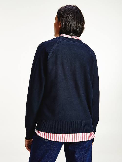 Blue Tommy Hilfiger Organic Cotton Colour-Blocked Flag Jumper Women's Sweaters | TH364WVO