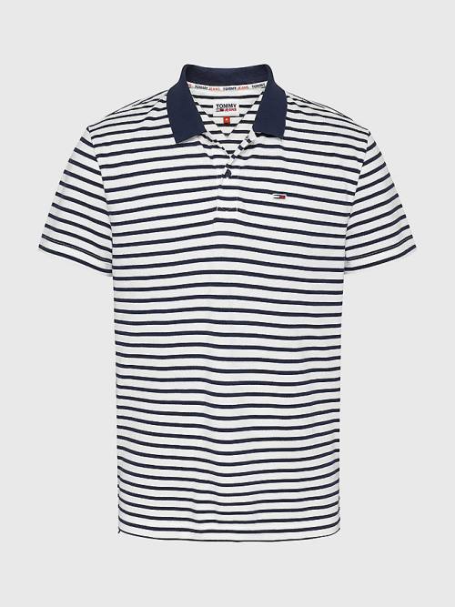 Blue Tommy Hilfiger Organic Cotton Contrast Collar Men's Polo Shirts | TH054ELB