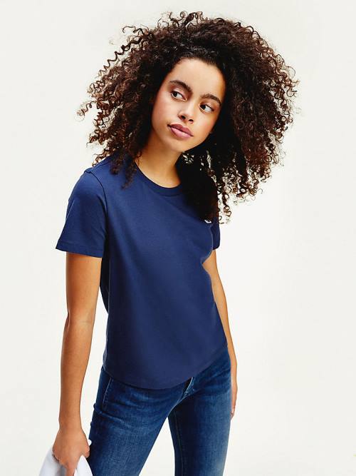 Blue Tommy Hilfiger Organic Cotton Crew Neck Women's T Shirts | TH503REJ