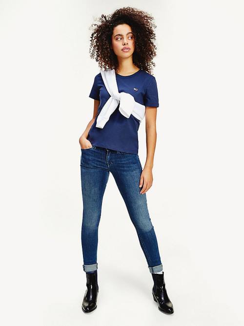 Blue Tommy Hilfiger Organic Cotton Crew Neck Women\'s T Shirts | TH503REJ