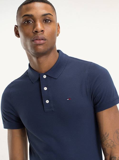 Blue Tommy Hilfiger Organic Cotton Fine Pique Slim Men's Polo Shirts | TH015PWR