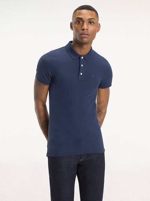 Blue Tommy Hilfiger Organic Cotton Fine Pique Slim Men\'s Polo Shirts | TH015PWR