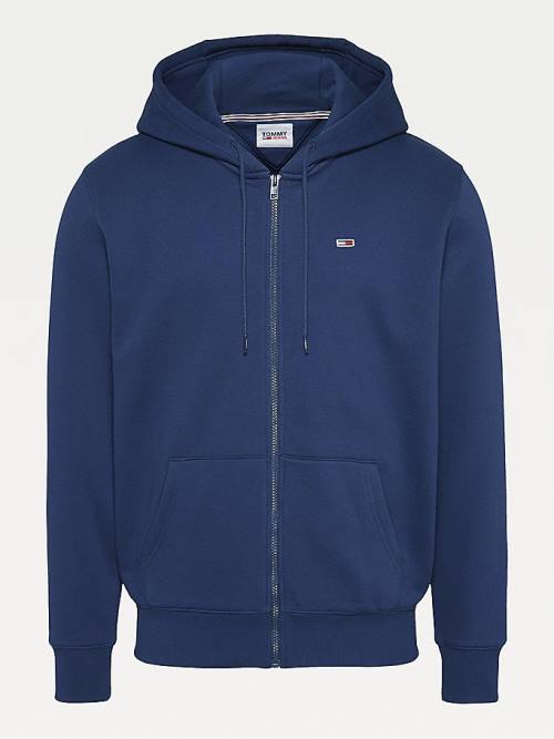 Blue Tommy Hilfiger Organic Cotton Fleece Zip-Thru Men's Hoodie | TH465GJT