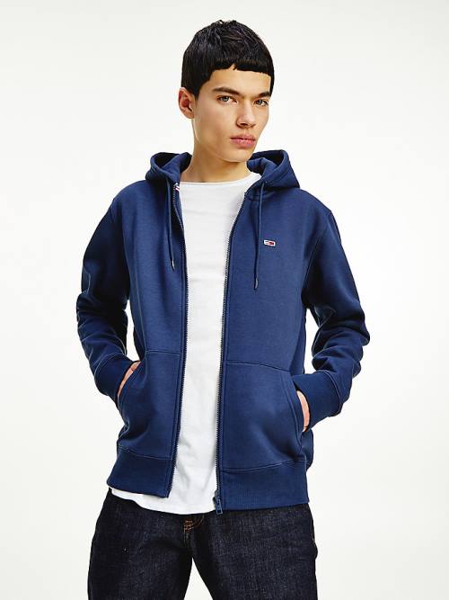 Blue Tommy Hilfiger Organic Cotton Fleece Zip-Thru Men\'s Hoodie | TH465GJT