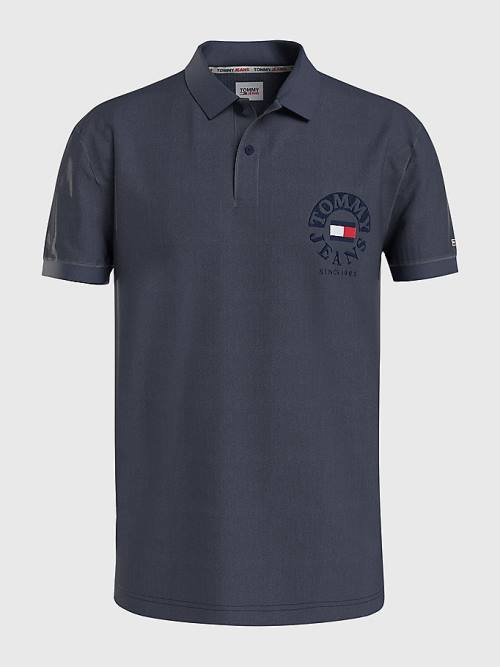 Blue Tommy Hilfiger Organic Cotton Logo Embroidery Men\'s Polo Shirts | TH136URY