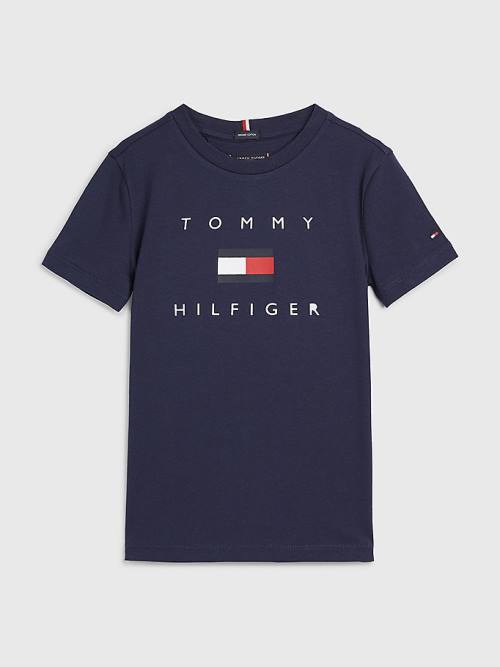 Blue Tommy Hilfiger Organic Cotton Logo Boys\' T Shirts | TH348PBI