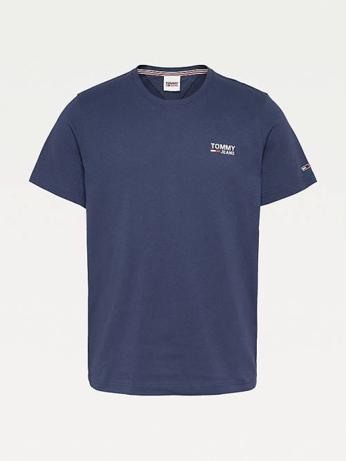 Blue Tommy Hilfiger Organic Cotton Logo Men's T Shirts | TH469ZLI