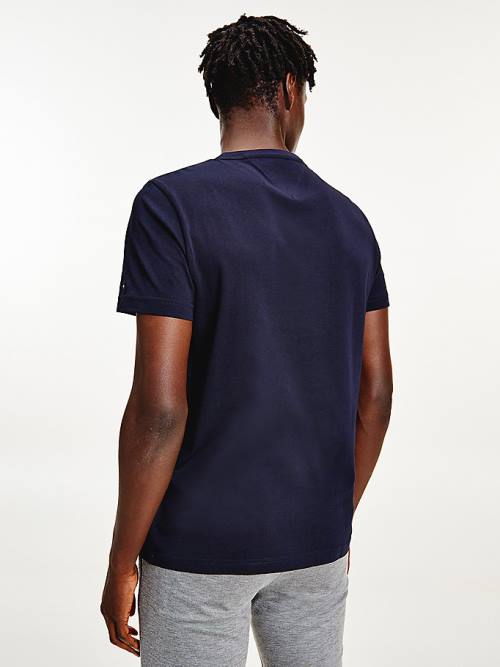 Blue Tommy Hilfiger Organic Cotton Logo Men's T Shirts | TH541HYN